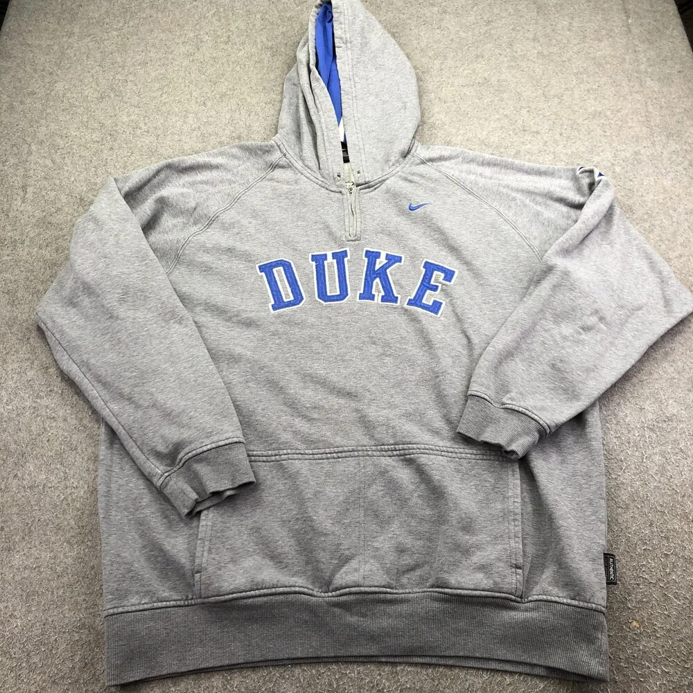 Vintage Duke Blue Devils Hoodie Mens XL Gray NCAA Nike 1/4 Zip Sweatshirt